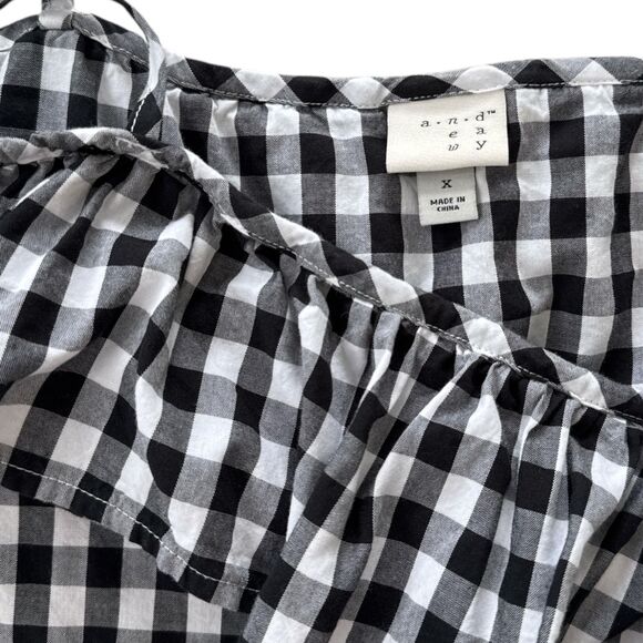 A New Day Cute Off-the-Shoulder Black/White Gingham Ruffle Top Wm Sz XL EUC - Picture 3 of 5